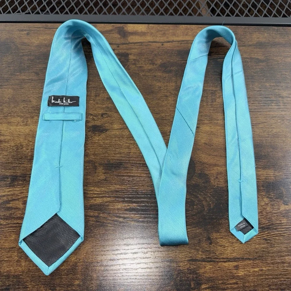 Nicole Miller Teal Silk Necktie Solid Classic Men's Tie Formal Wedding Business‎